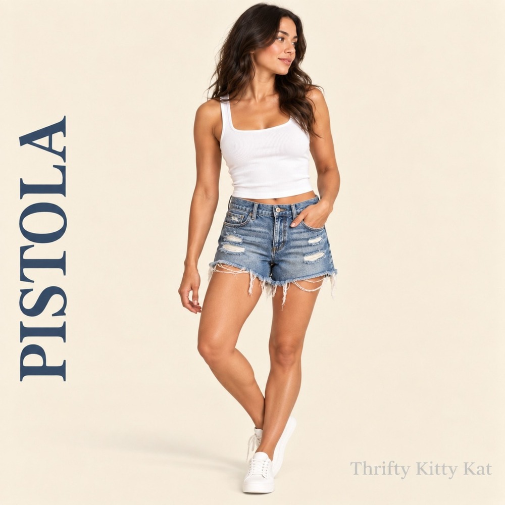 Pistola Ace High Rise 90s Cutoff Denim Shorts Distressed Raw Hem Key West 26